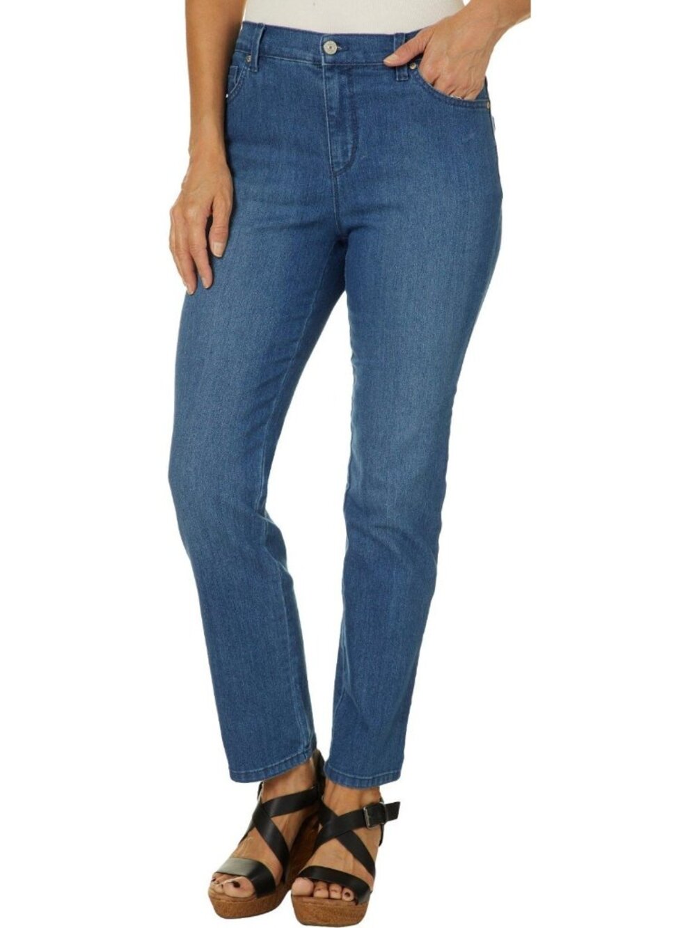Gloria Vanderbilt Amanda High Rise Straight-Leg Jeans Petite Size 14P Blue SALE